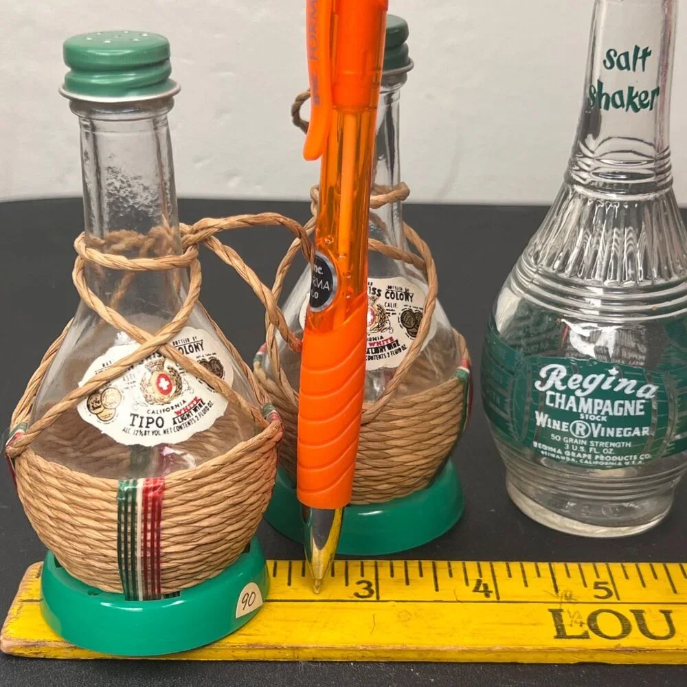 2 Italian Swiss Colony1952 Decorative Bottles & Regina Wine Vinegar Salt Shaker